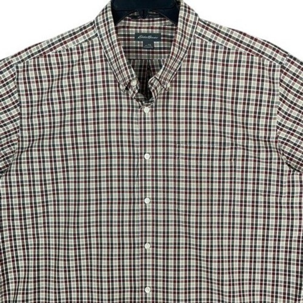 Eddie Bauer Button Down Shirt Mens TXL Plaid Wrinkle Free Relaxed Fit Casual